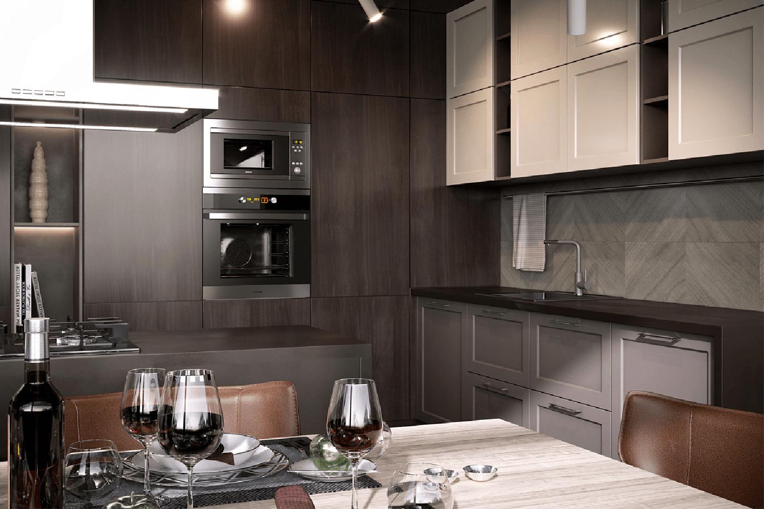 Кухня на заказ Loft Elegance — современная кухня в древесно-графитовых тонах 038