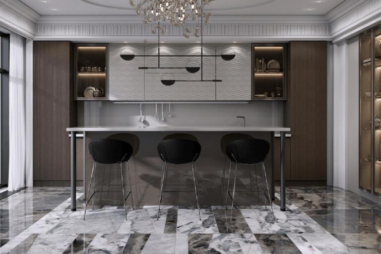 Современная кухня Elegance Lux с полуостровом на заказ 031