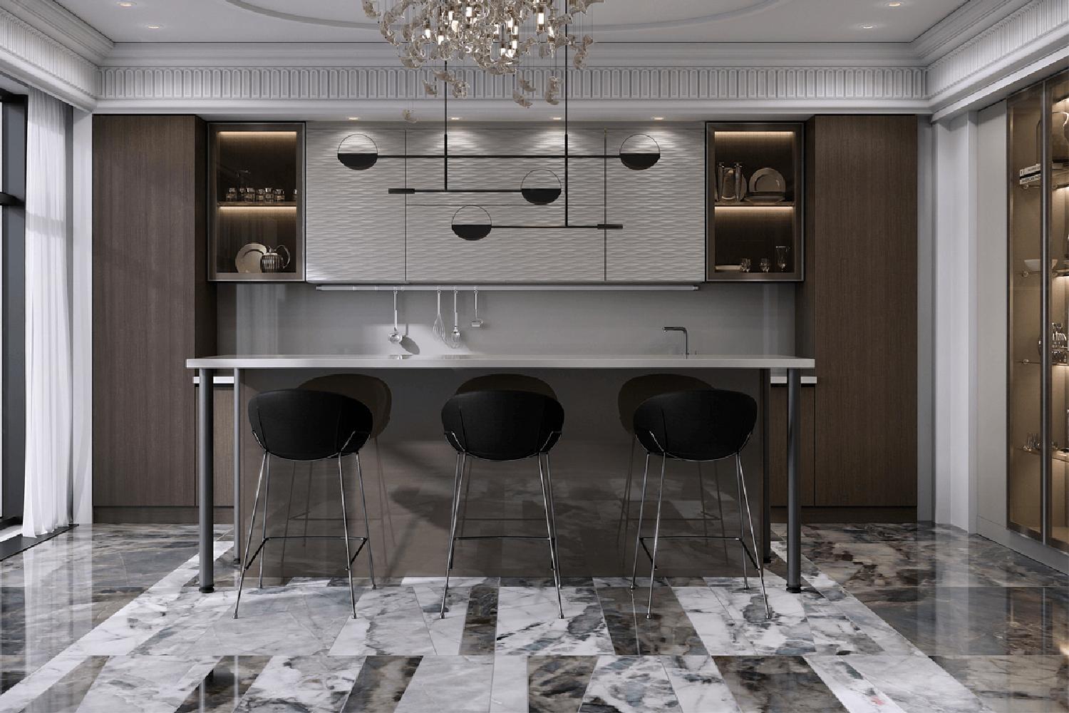 Современная кухня Elegance Lux с полуостровом на заказ 031